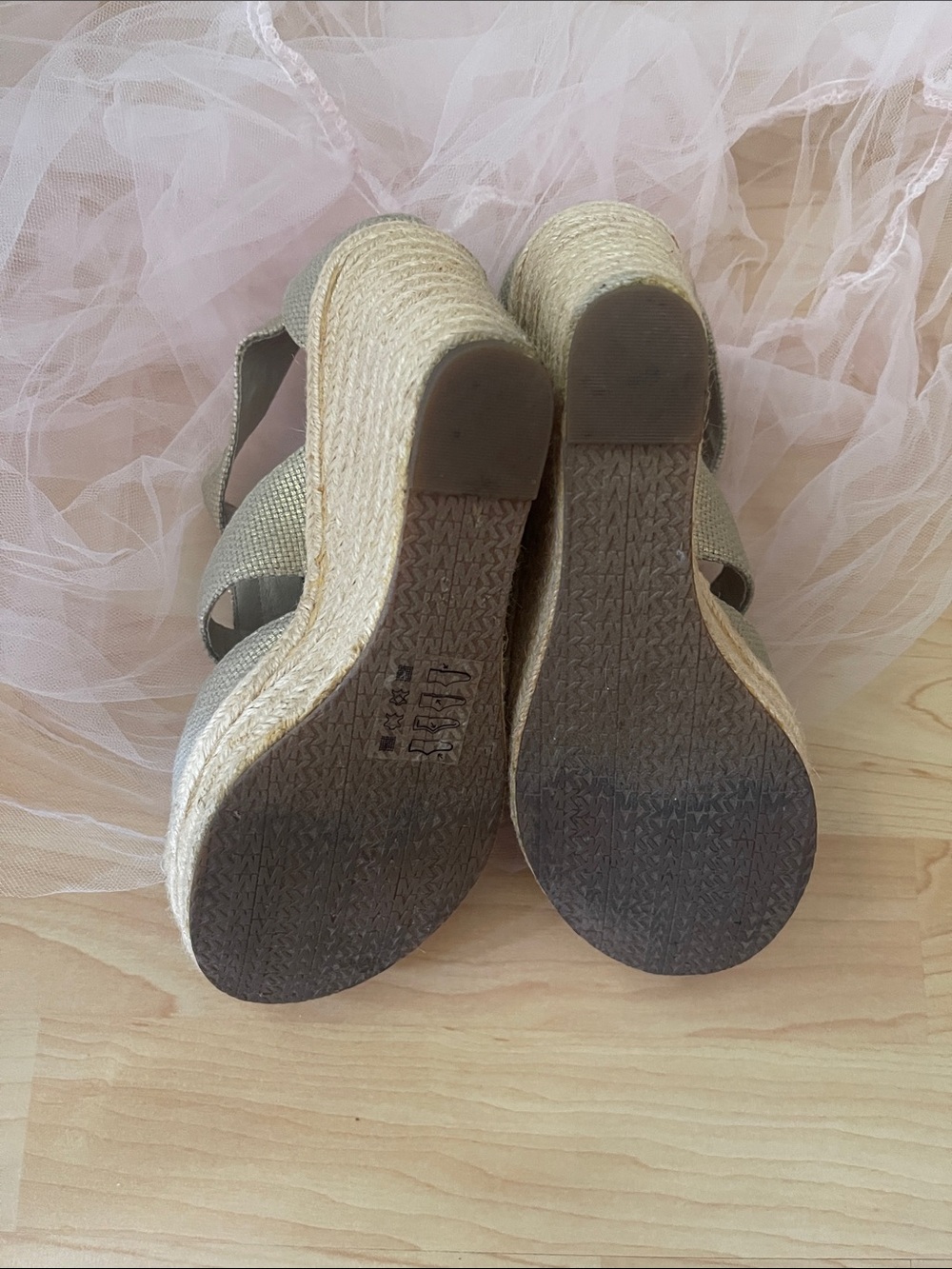 Michael Kors Champagne Gold Textured Espadrille Wedges - Picture 4 of 5